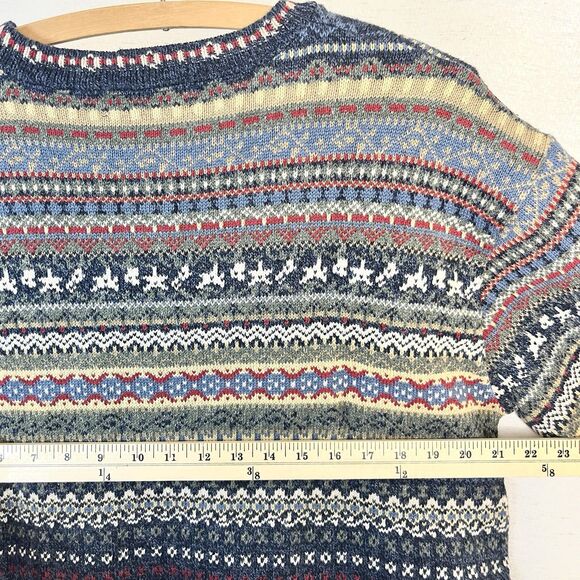VTG Eddie Bauer 90s Fair Isle Cotton Sweater Pullover Crew Neck‎ Nordic Large - Picture 5 of 6